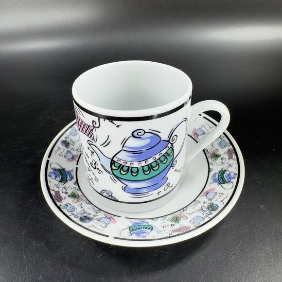 Vintage CHEKOSLOVAKIAN Fine Porcelain Motif Teacup And Saucer Czechoslovakia Set - Picture 14 of 16